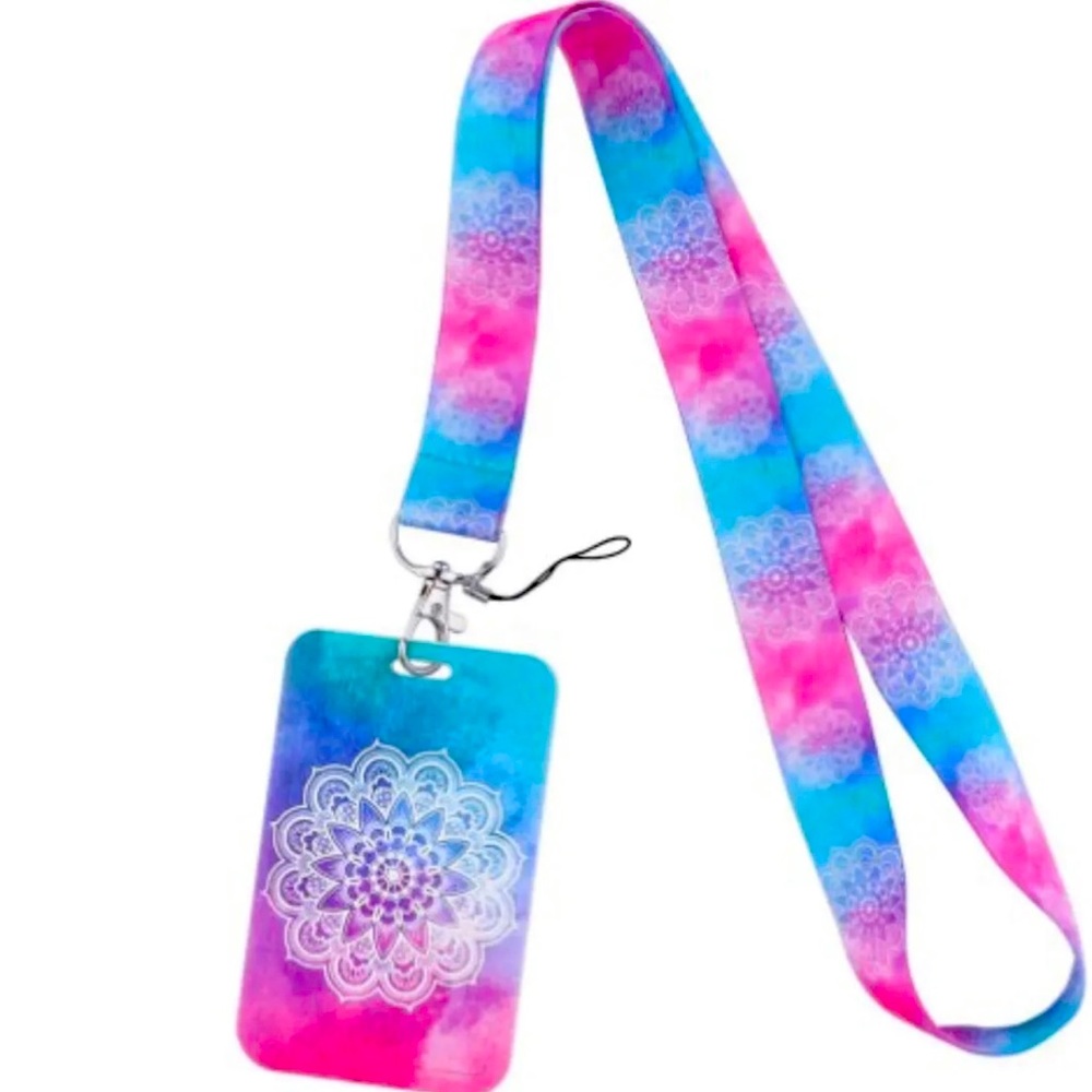 LANYARD-COLORFUL MANDALA LANYARD WITH ID BADGE HOLDER  AND ATTACHED KEY RING